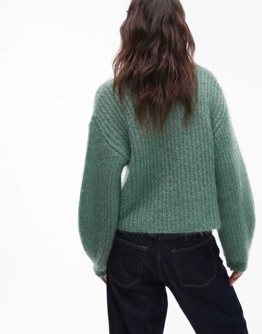 Topshop premium 70% mohair ribbed jumper in green - Image 2