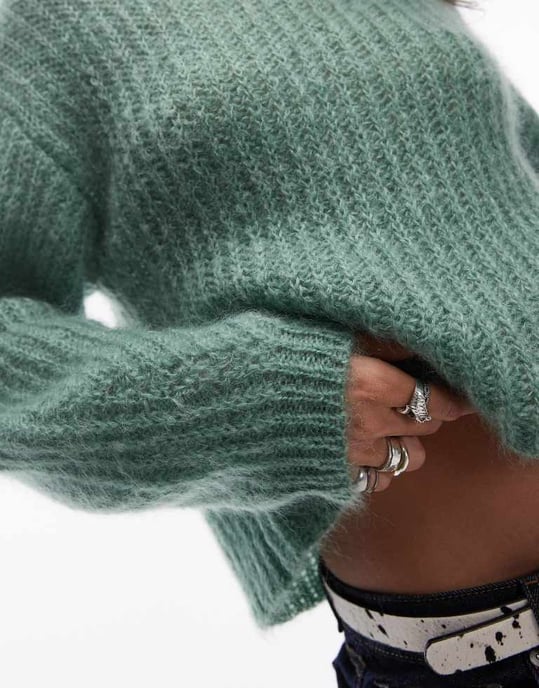 Topshop premium 70% mohair ribbed jumper in green - Image 3