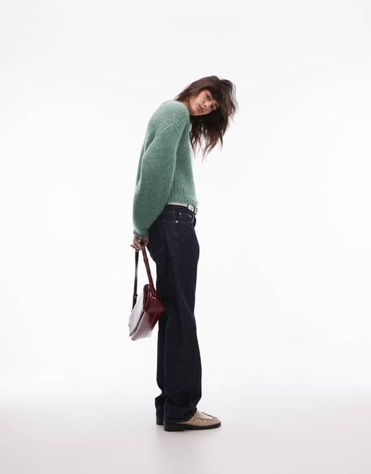 Topshop premium 70% mohair ribbed jumper in green - Image 4