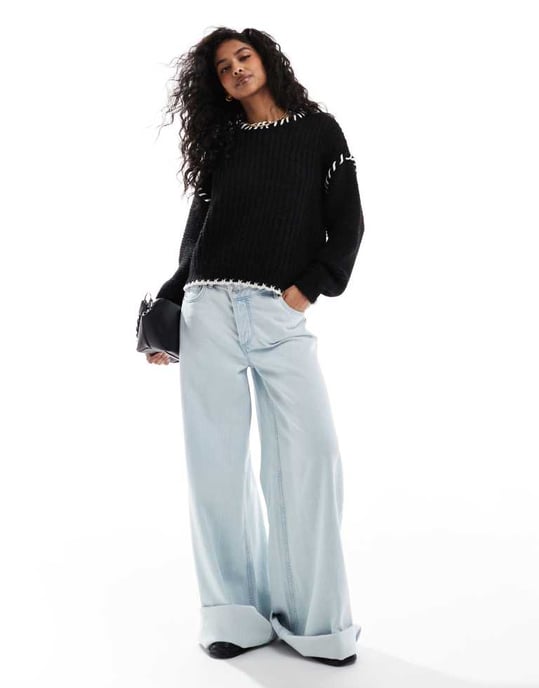 ONLY contrast stitch jumper in black - Image 2