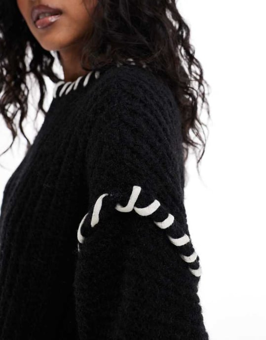 ONLY contrast stitch jumper in black - Image 3