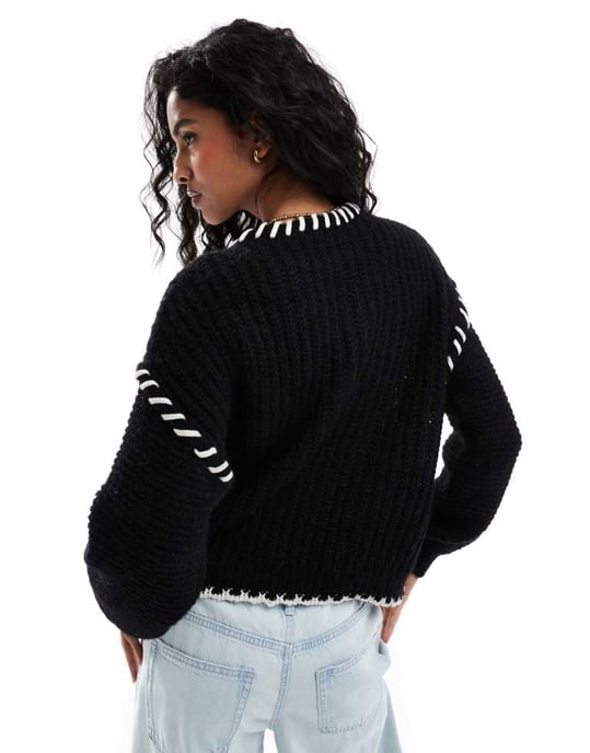 ONLY contrast stitch jumper in black - Image 4