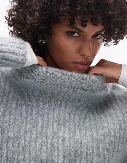 & Other Stories supersoft mohair stickad ribbtröja i grått - Image 2