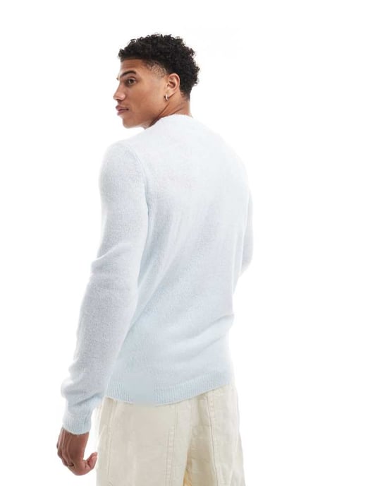 ASOS DESIGN ligthweight brushed knitted jumper in light blue - Image 2
