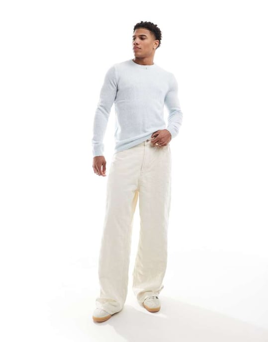 ASOS DESIGN ligthweight brushed knitted jumper in light blue - Image 3