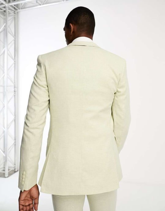 ASOS DESIGN super skinny kostymjacka i linne i hundtandsmönster i grön - Image 4