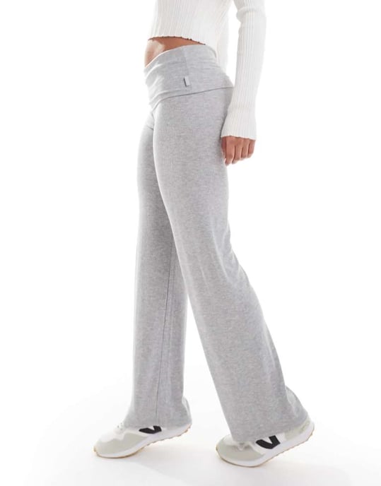 Cotton On sleep recovery roll waist pant in grey marle rib - Image 2