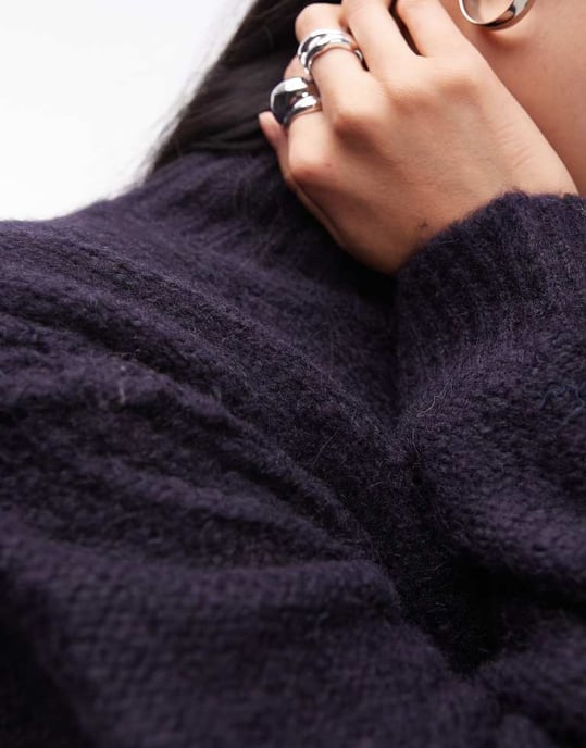 Topshop knitted seam stitch detail funnel relaxed jumper in navy - Image 3