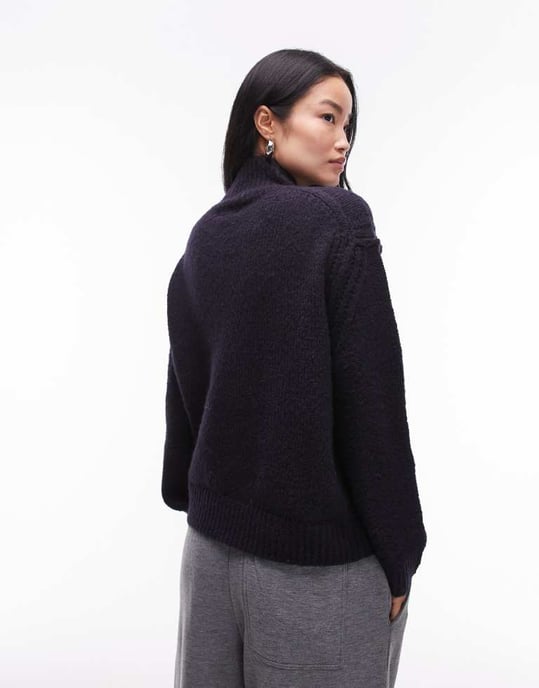Topshop knitted seam stitch detail funnel relaxed jumper in navy - Image 4