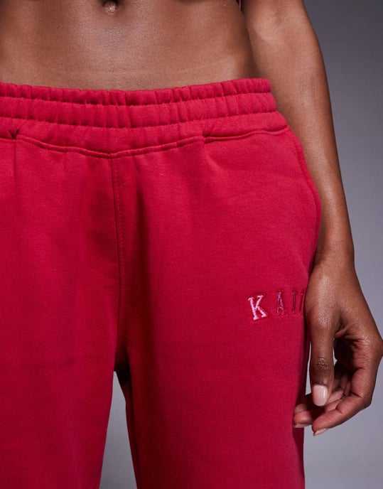 Kaiia bomullsblandning broderad logotyp vidbyxkjol i rött och rosa - Image 4