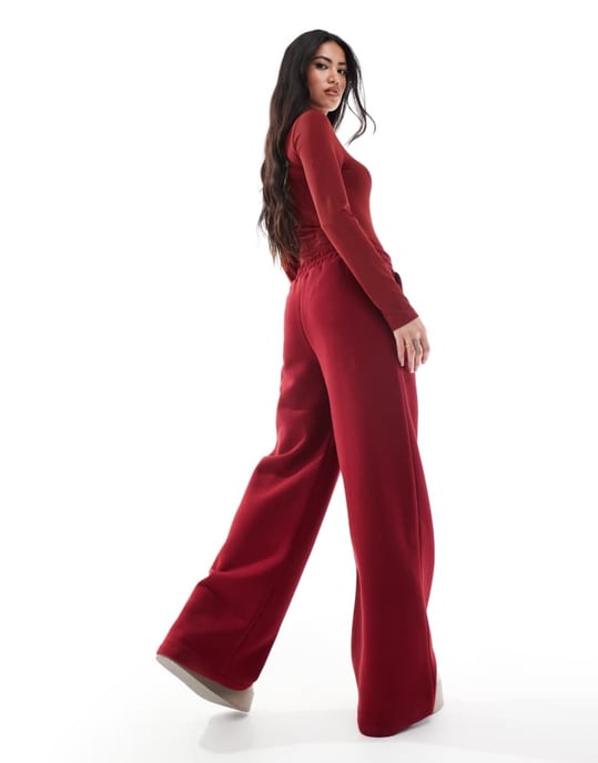 Miss Selfridge tung fleecefoder vid ben jogger svett set i bourgogne - Image 4