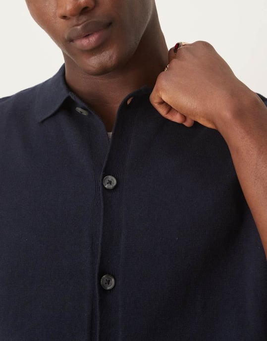 ASOS DESIGN relaxed lightweight knitted cotton button through polo in navy - Image 2