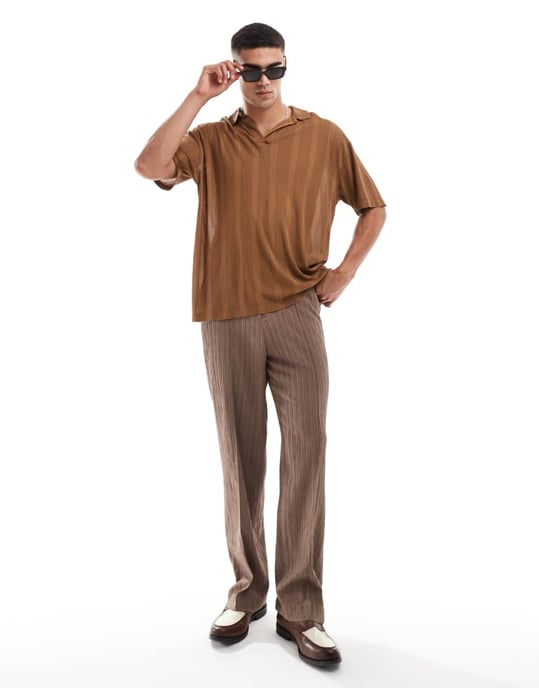ASOS DESIGN oversized revere-polo i brun textur - Image 2