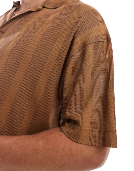 ASOS DESIGN oversized revere-polo i brun textur - Image 3