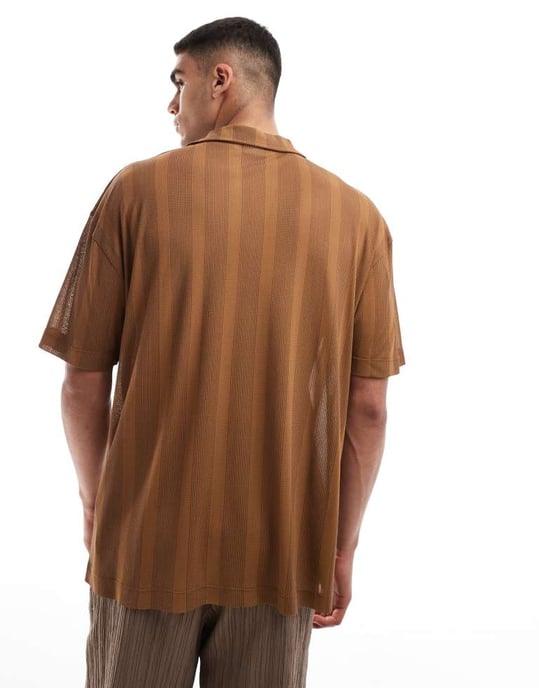 ASOS DESIGN oversized revere-polo i brun textur - Image 4