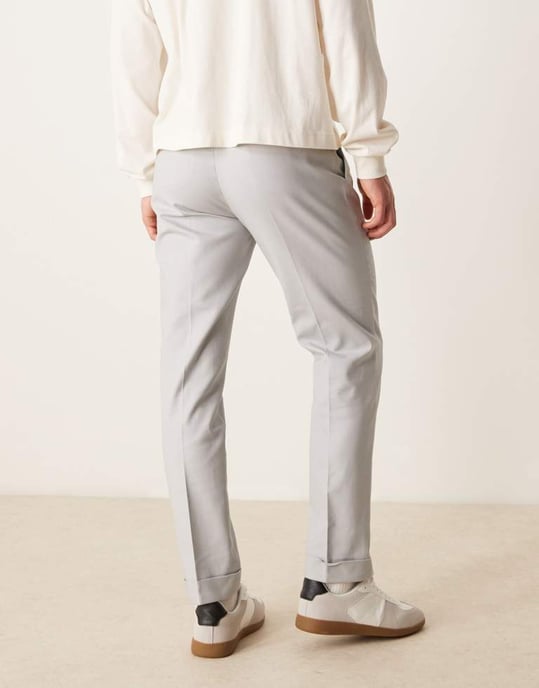 ASOS DESIGN smart slim fit bomullschino byxor i ljusgrå - Image 3