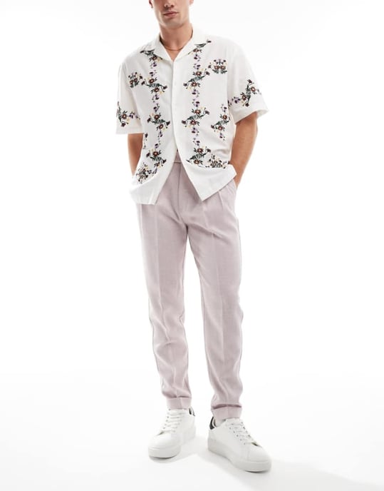 ASOS DESIGN smart tapered fit chinos med textur i dammrosa - Image 1