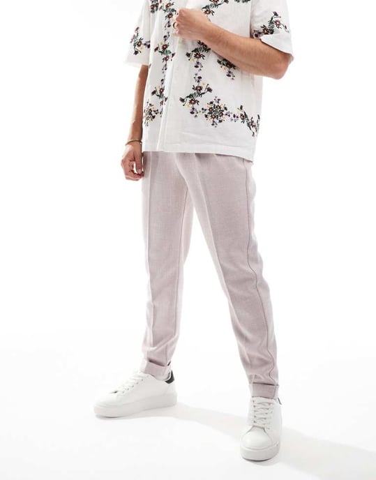 ASOS DESIGN smart tapered fit chinos med textur i dammrosa - Image 4