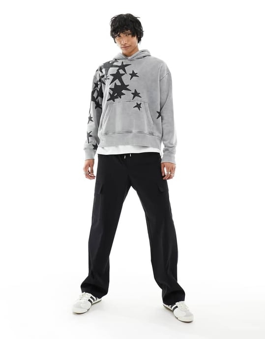 ASOS DESIGN svarta cargobyxor med breda ben och elastisk midja - Image 2