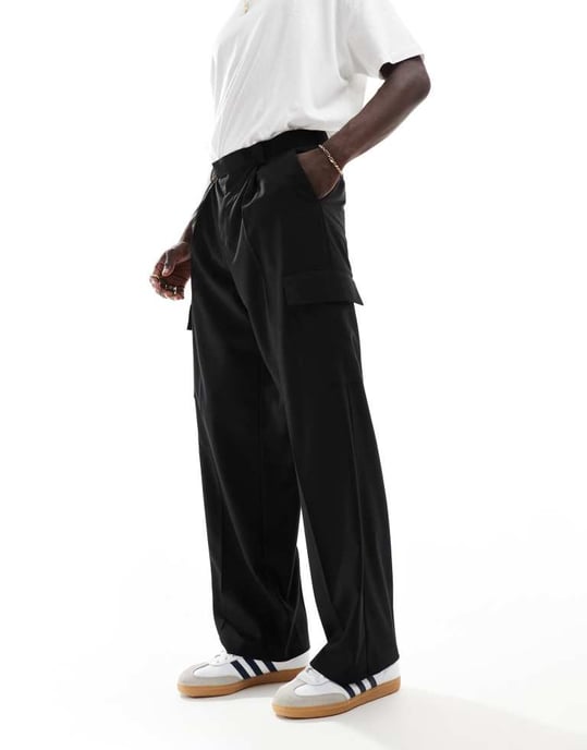 ASOS DESIGN elegant samordnad bred cargobyxa i svart - Image 2