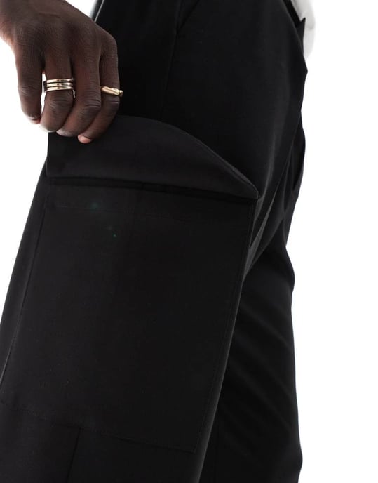 ASOS DESIGN elegant samordnad bred cargobyxa i svart - Image 3