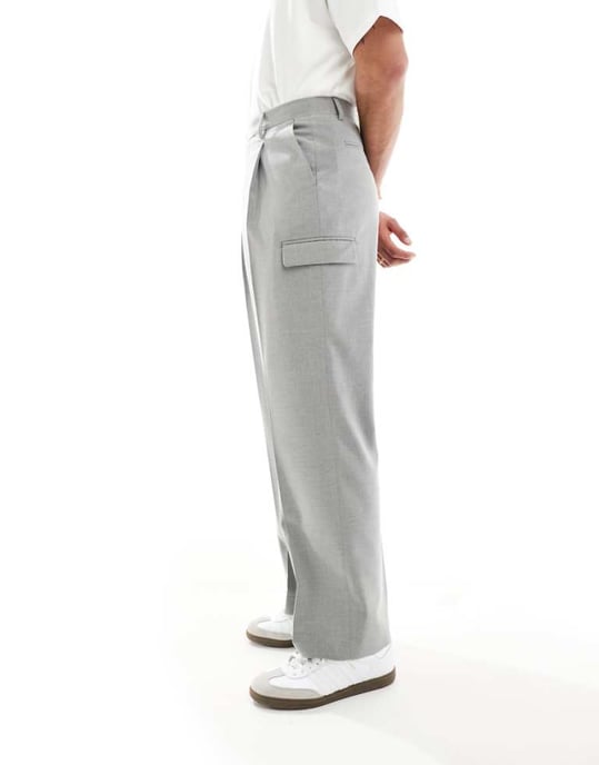 ASOS DESIGN vid ben smart koordinerad cargobyxa i grått - Image 1