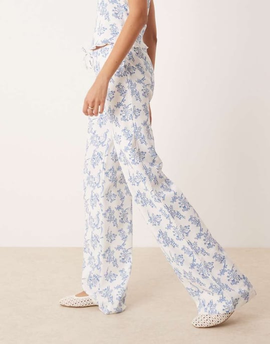 ASOS DESIGN waffle co-ord trouser in blue floral print - Image 3