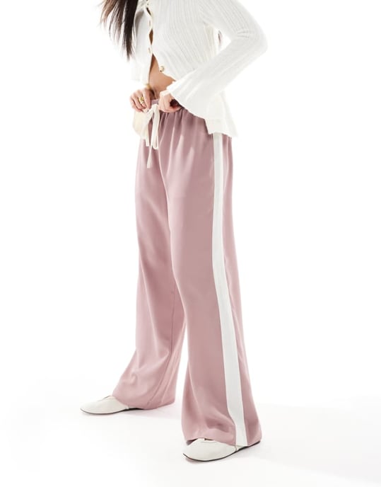 ASOS DESIGN pull on trousers with contrast panel in pink - Image 1