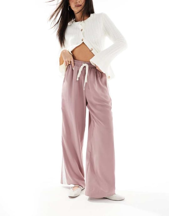 ASOS DESIGN pull on trousers with contrast panel in pink - Image 3