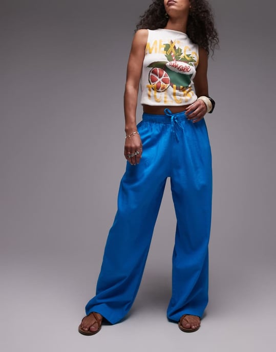 Topshop linen balloon trouser in turquoise - Image 1
