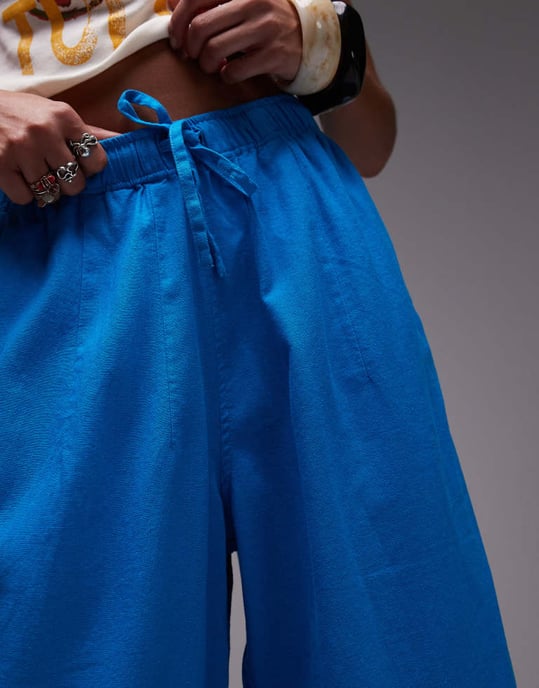 Topshop linen balloon trouser in turquoise - Image 2
