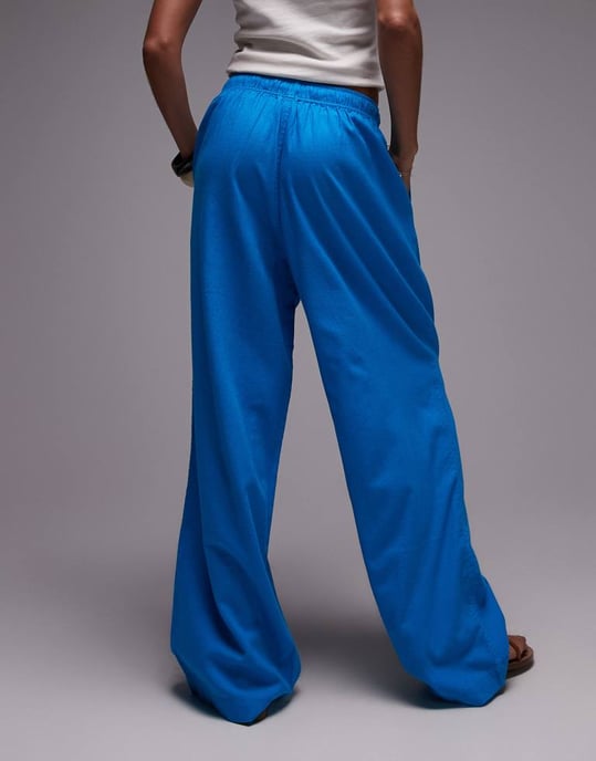 Topshop linen balloon trouser in turquoise - Image 3