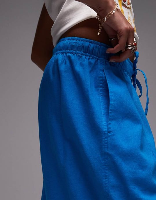 Topshop linen balloon trouser in turquoise - Image 4