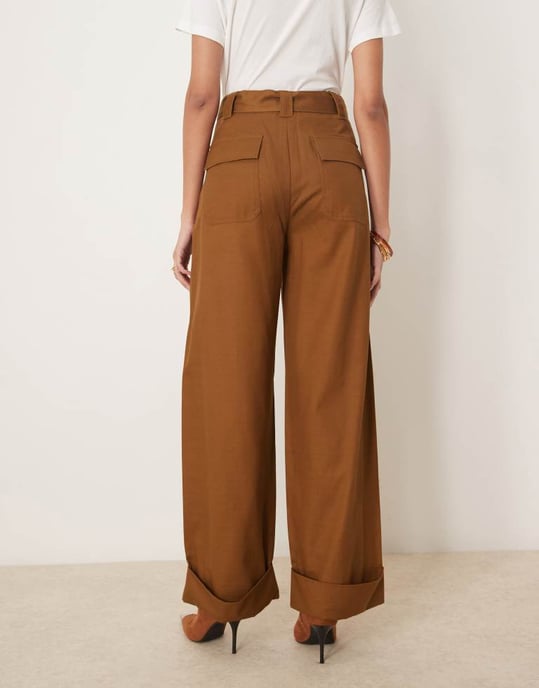 ASOS DESIGN relaxed trousers with turn up hem in tan co-ord - Image 2