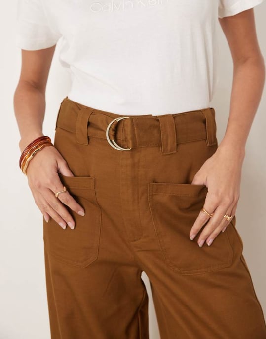 ASOS DESIGN relaxed trousers with turn up hem in tan co-ord - Image 3