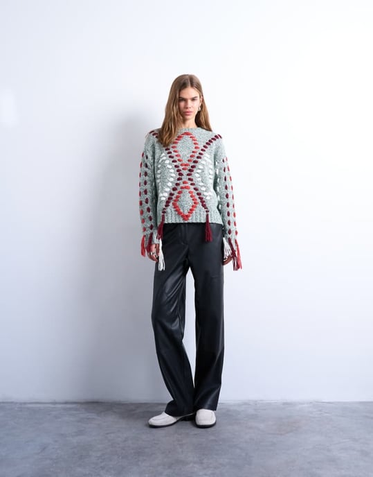 Topshop western patch detailed faux leather trouser in black - Image 1