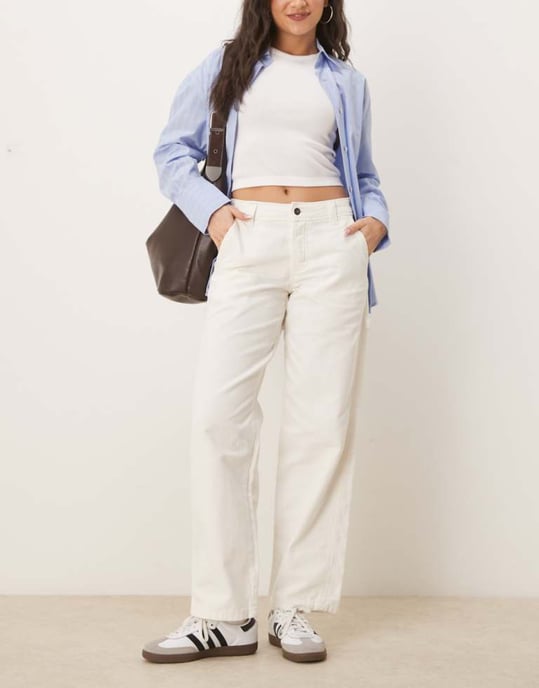 Dickies duck canvas trousers in washed off white - Image 1