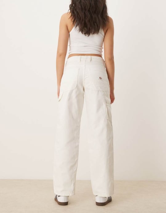 Dickies duck canvas trousers in washed off white - Image 2