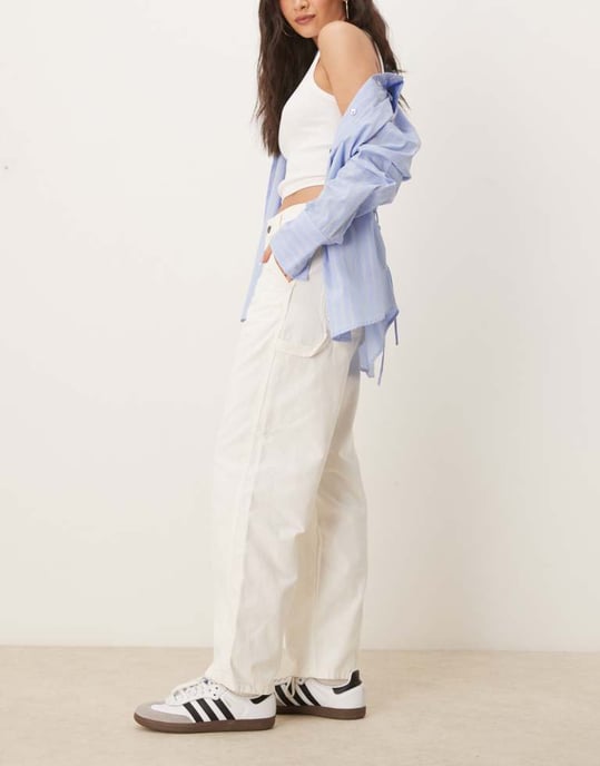 Dickies duck canvas trousers in washed off white - Image 3