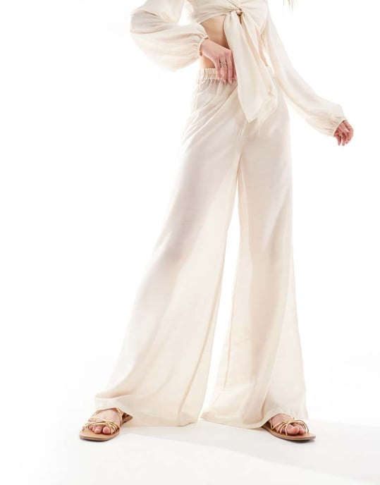 Vero Moda Tall beach trouser co-ord in stone - Image 4