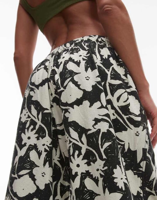Topshop linen balloon trouser in mono floral - Image 4