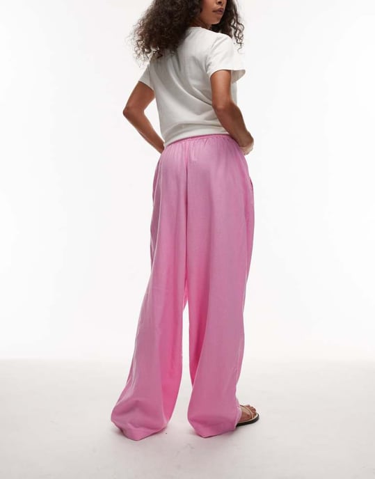 Topshop linen balloon trouser in pink - Image 4
