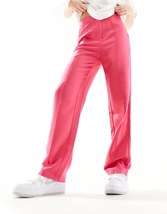 Urban Threads skräddarsydda högmidjade raka byxor i stark rosa - Image 1