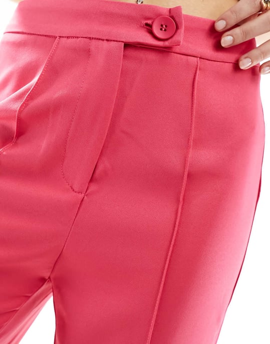 Urban Threads skräddarsydda högmidjade raka byxor i stark rosa - Image 2