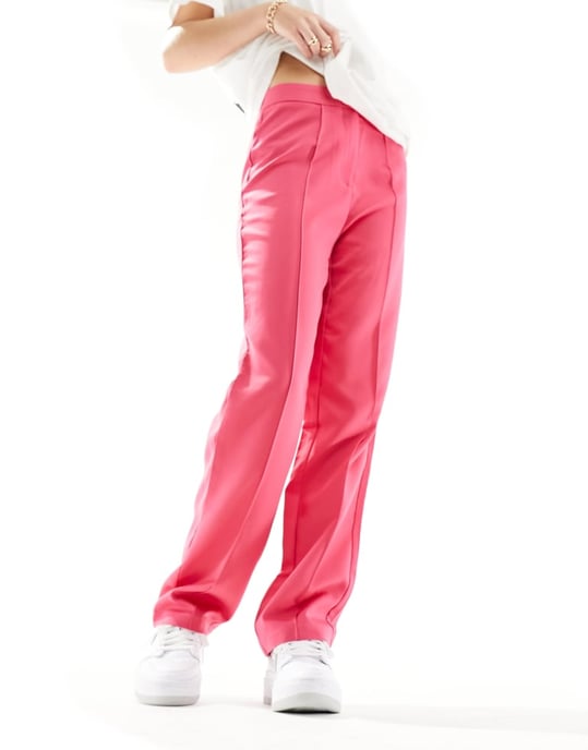 Urban Threads skräddarsydda högmidjade raka byxor i stark rosa - Image 3