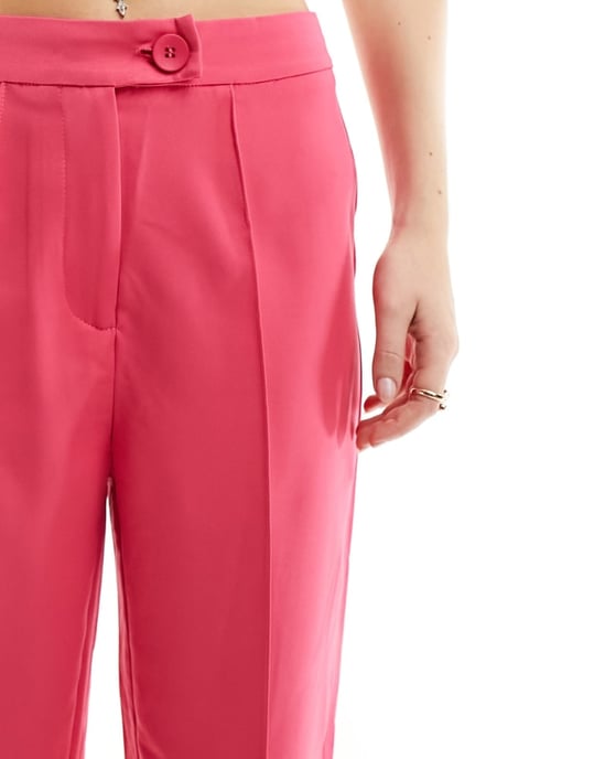 Urban Threads skräddarsydda högmidjade raka byxor i stark rosa - Image 4