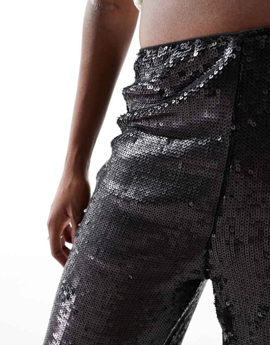 ASOS DESIGN skräddarsydda paljettbyxor ankellånga i svart - Image 3