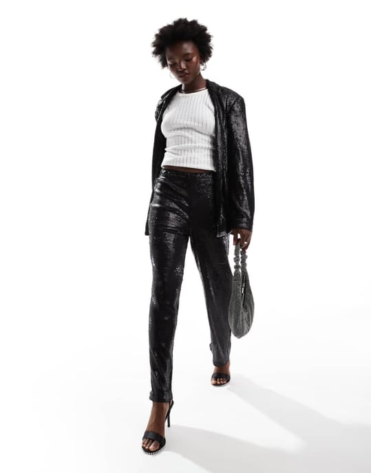 ASOS DESIGN skräddarsydda paljettbyxor ankellånga i svart - Image 4