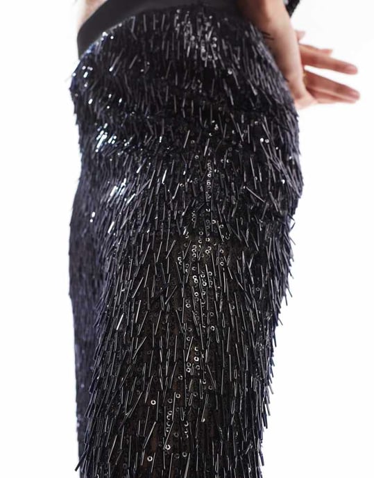 ASOS DESIGN premium pärlade skräddarsydda byxor i svart - Image 3