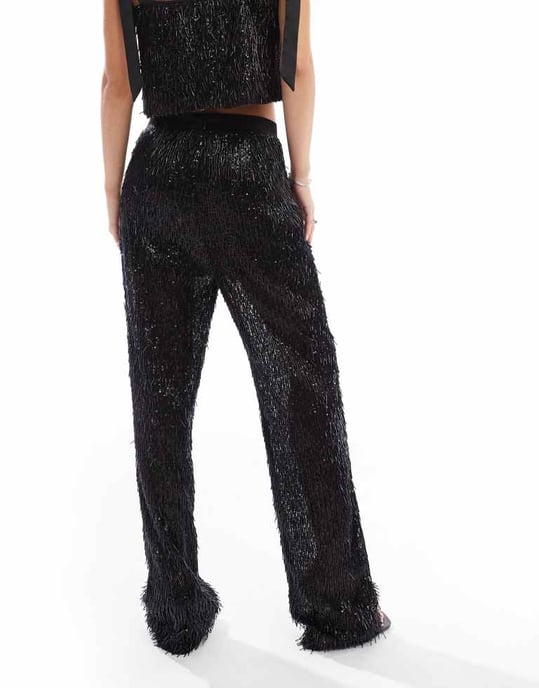ASOS DESIGN premium pärlade skräddarsydda byxor i svart - Image 4